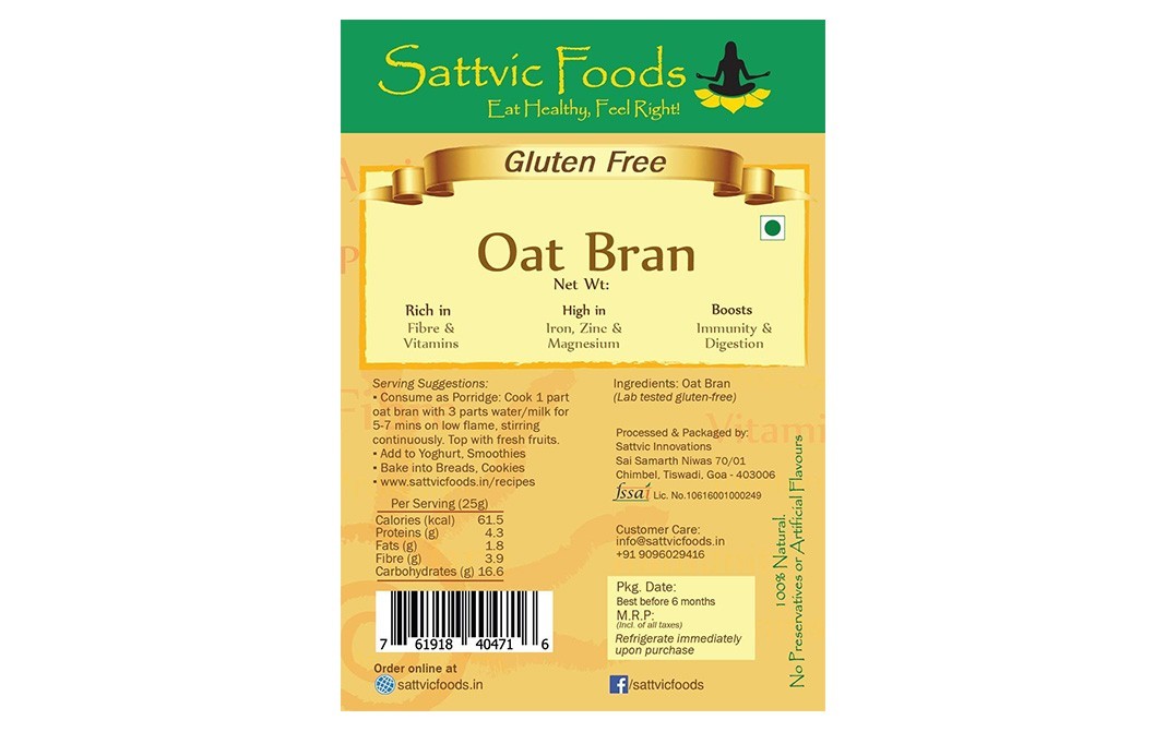 Sattvic foods Oat Bran    Pack  750 grams